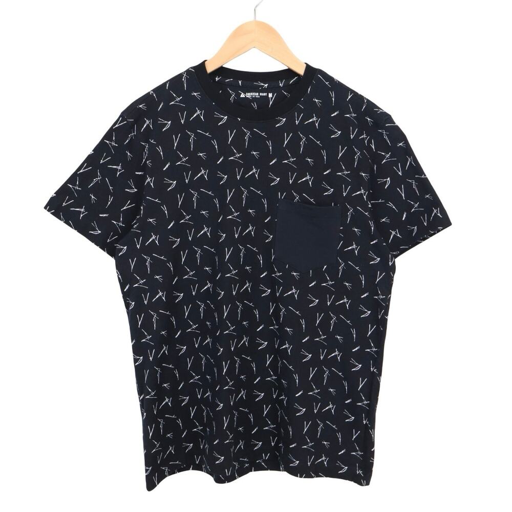American Giant Men's 100% Cotton Pocket Tee Black White Print Size Medium